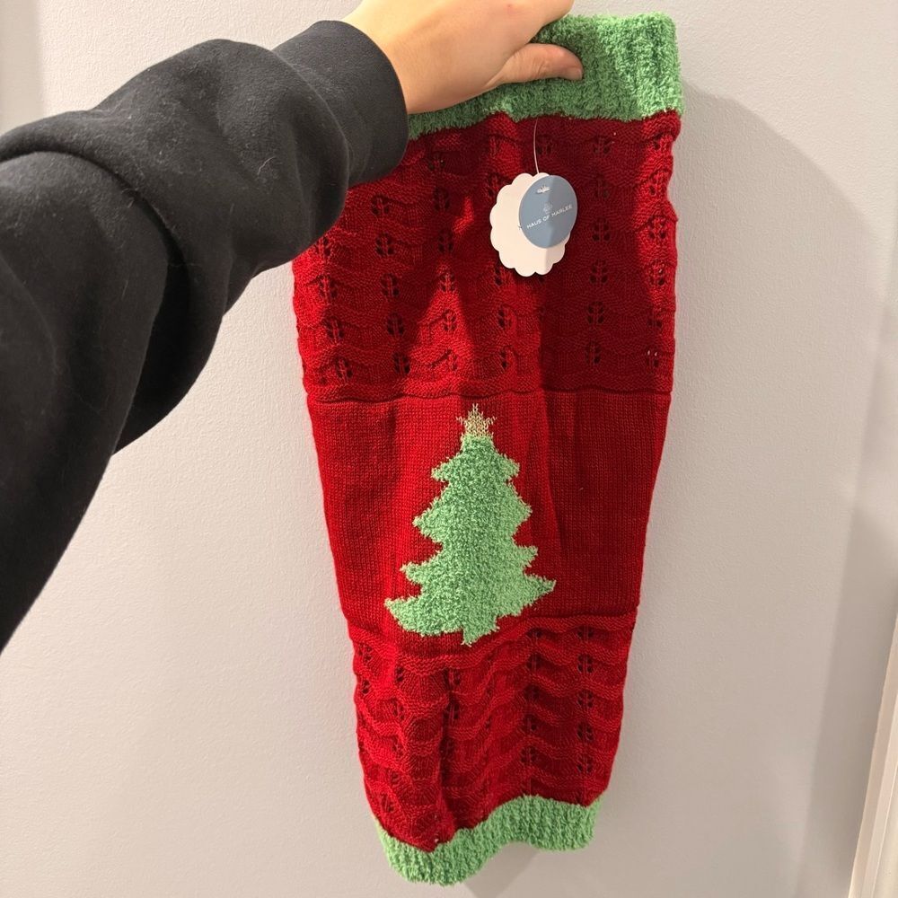 Red and Green Knit Dog Sweater - L
